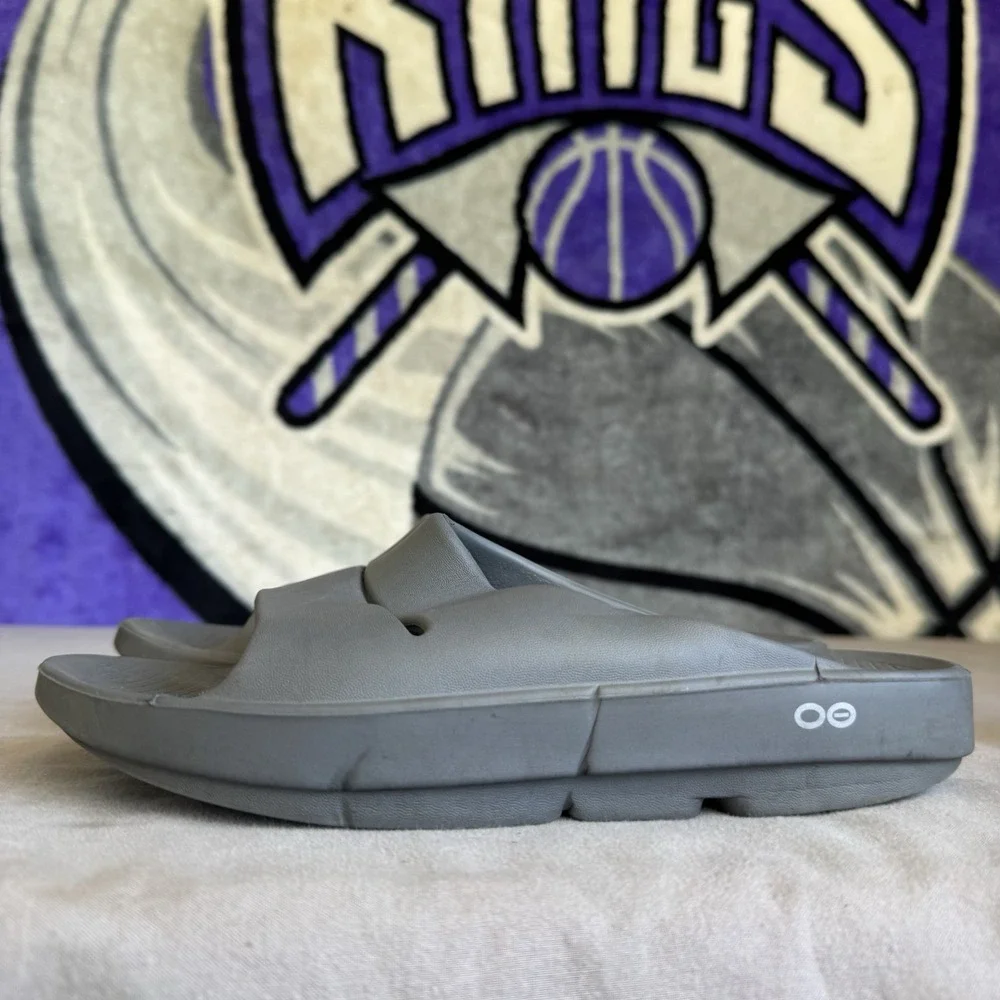Size M8/W10 - Oofos Ooahh Men's Recovery Slip On Slide Sandals Gray